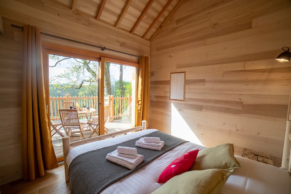 A tree house lodge, Eco lodges at the Treuscoat Estate